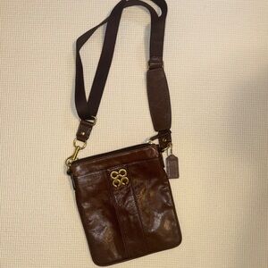 Coach Dark Brown Leather Messenger Crossbody with Gold Hardware